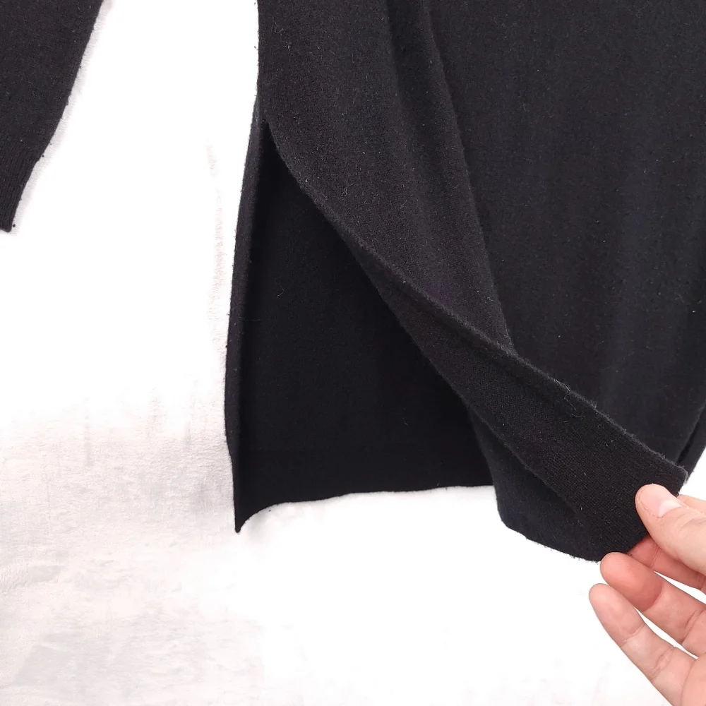 Theory 100% Cashmere Long Line Tunic Long Sleeve Sweater Black S